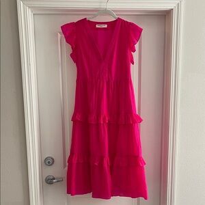 Amanda Uprichard Pink Midi Dress Crinkled Satin Ruffle Size M